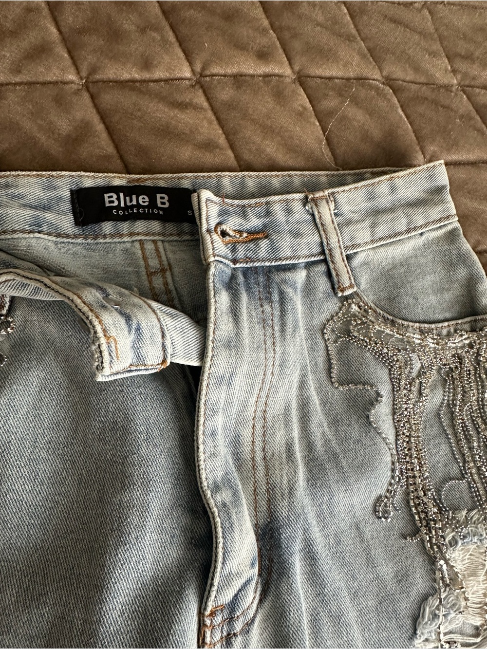 Blue B Collection High-Rise Light Blue Jeans with Beaded Accent